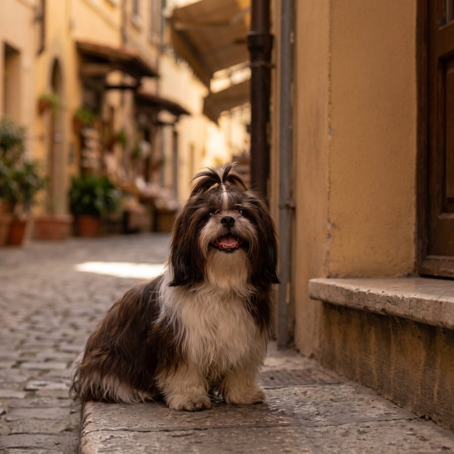 Margot, a long-coated dog, in raking light