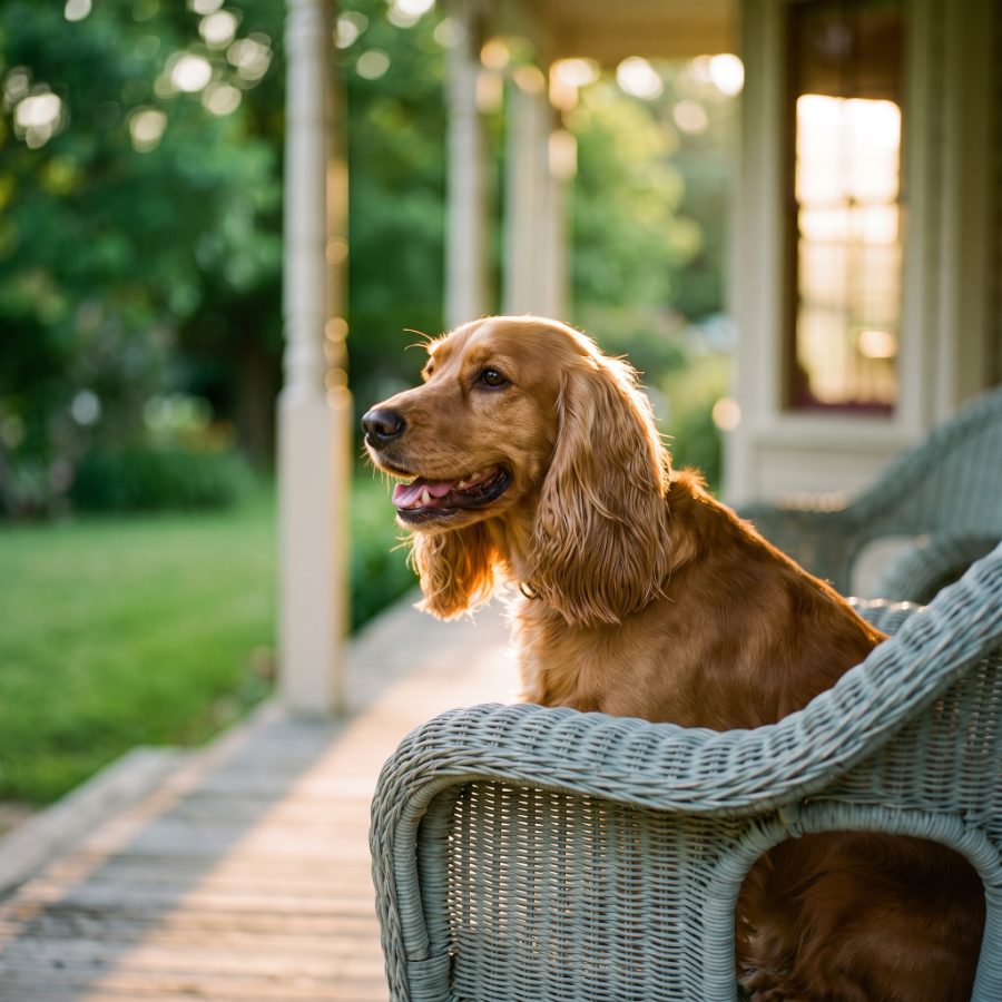 Otis, a short-coated dog, on an armchair